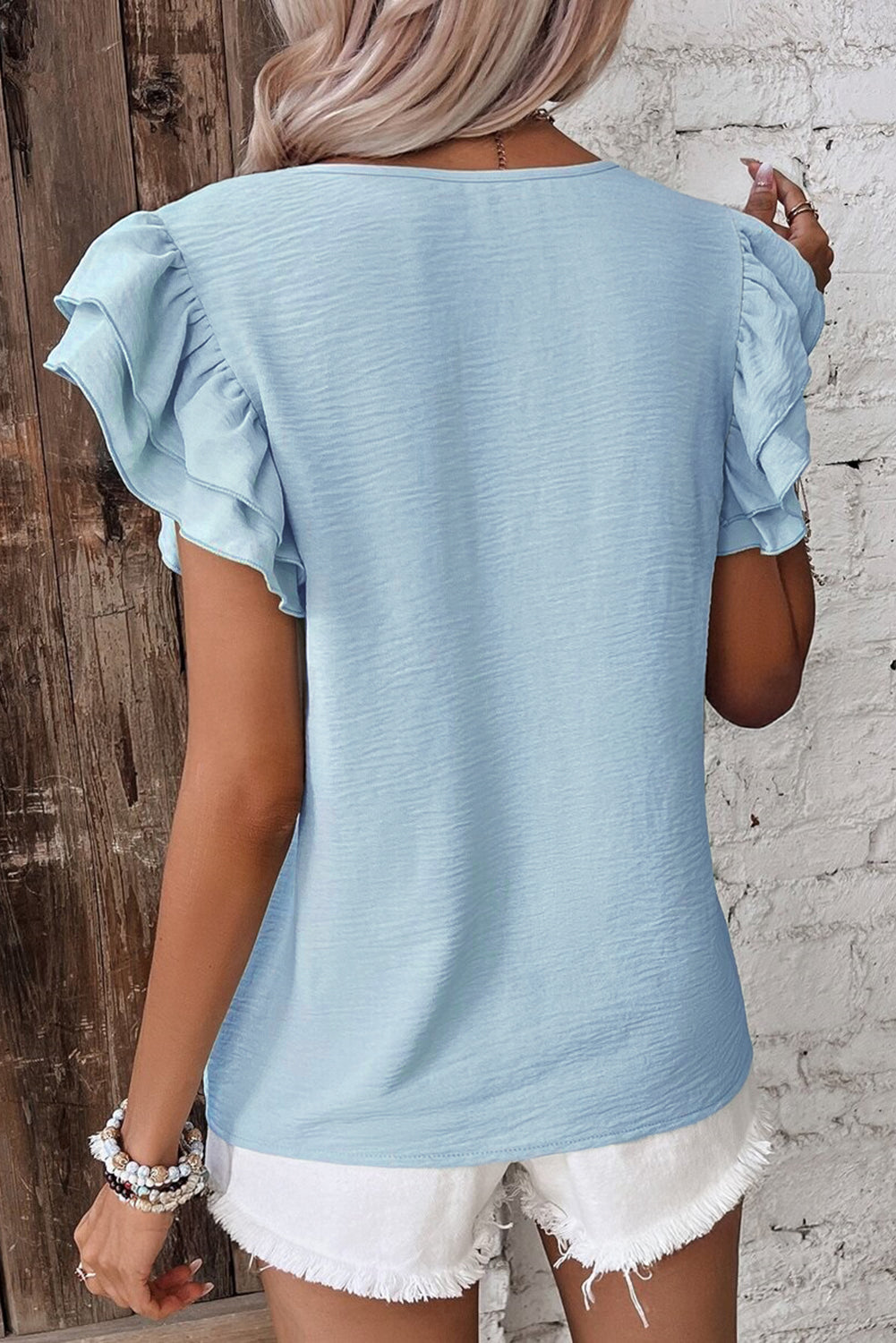 Ruffled Sleeve Casual Blouse