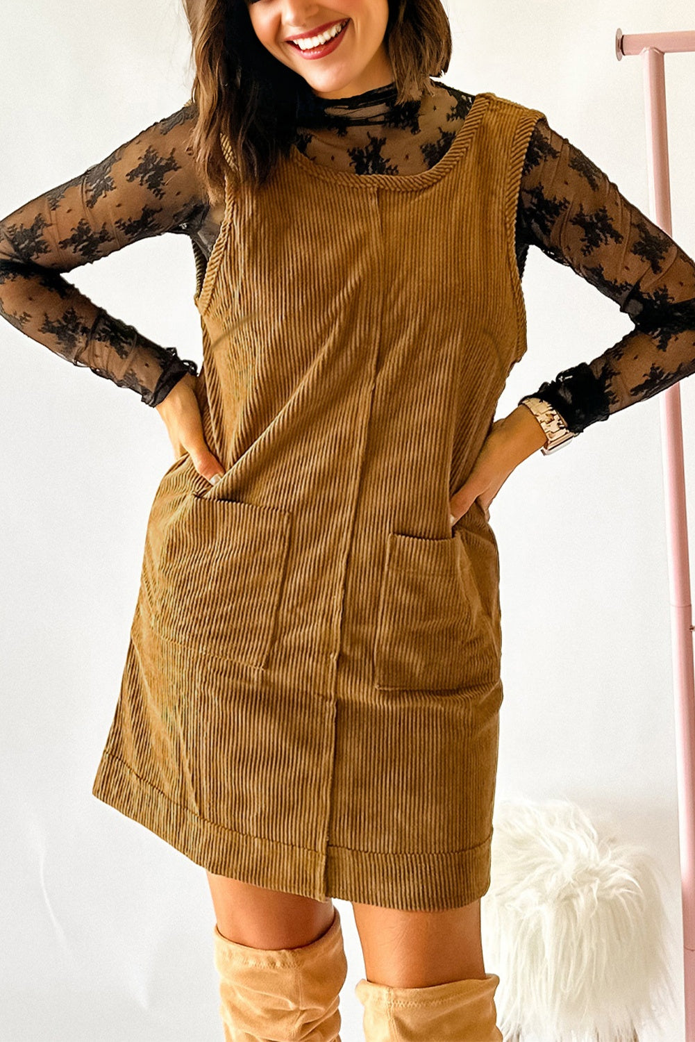 Corduroy Sleeveless Mini Dress