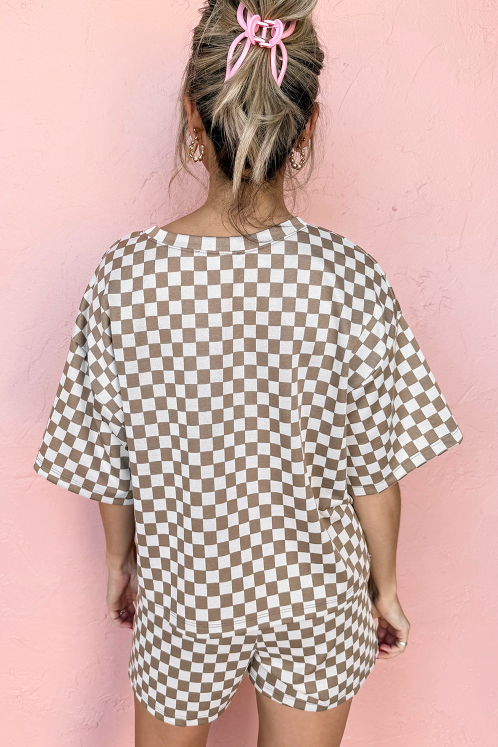 Brown Checkered Top & Short Casual 2pcs Set