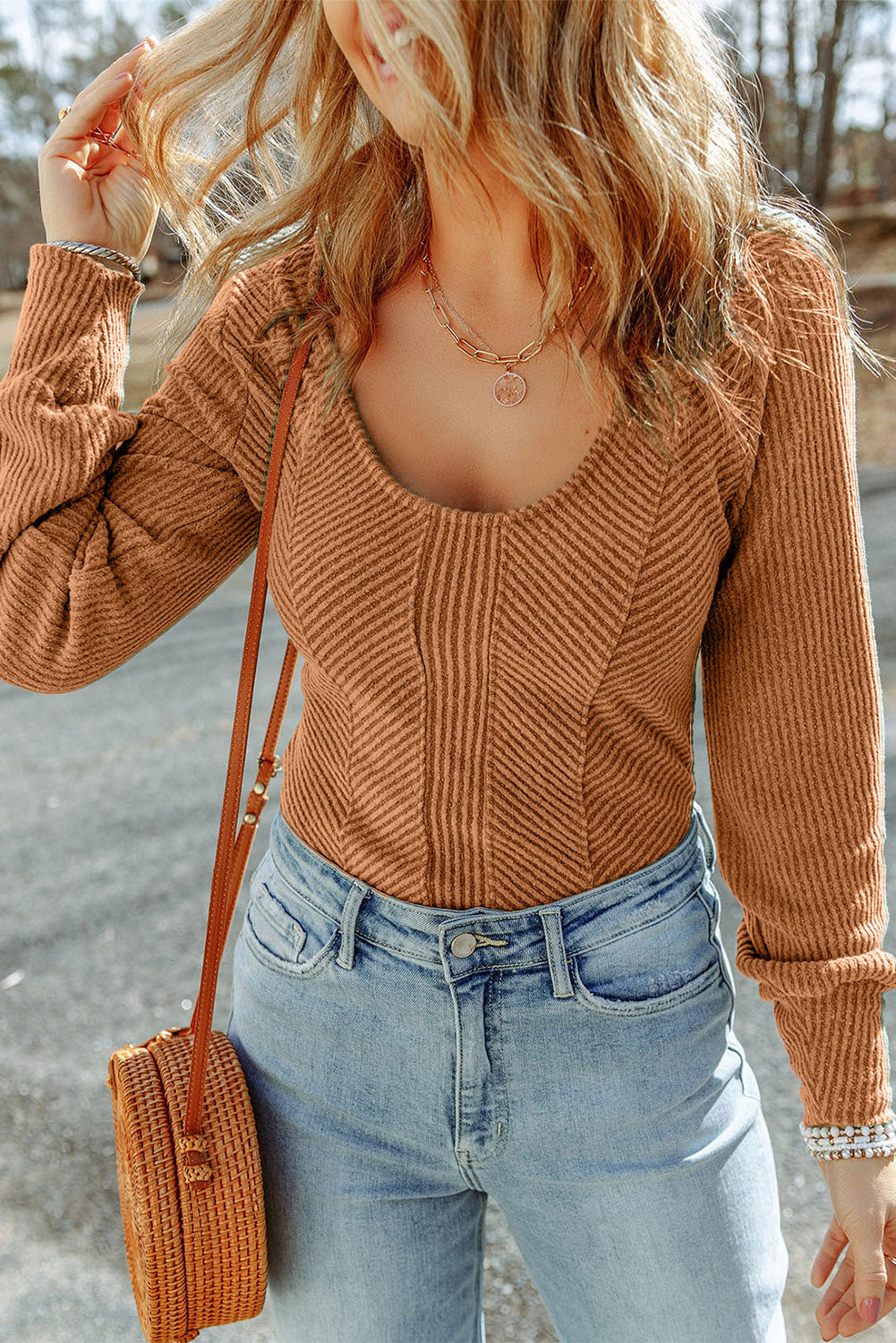Basic Textured Long Sleeve Top