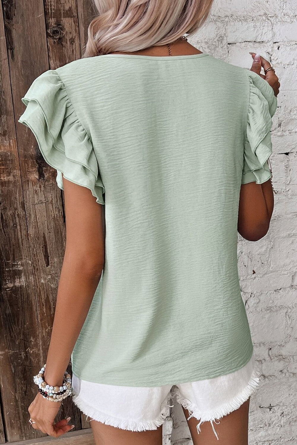 Ruffled Sleeve Casual Blouse