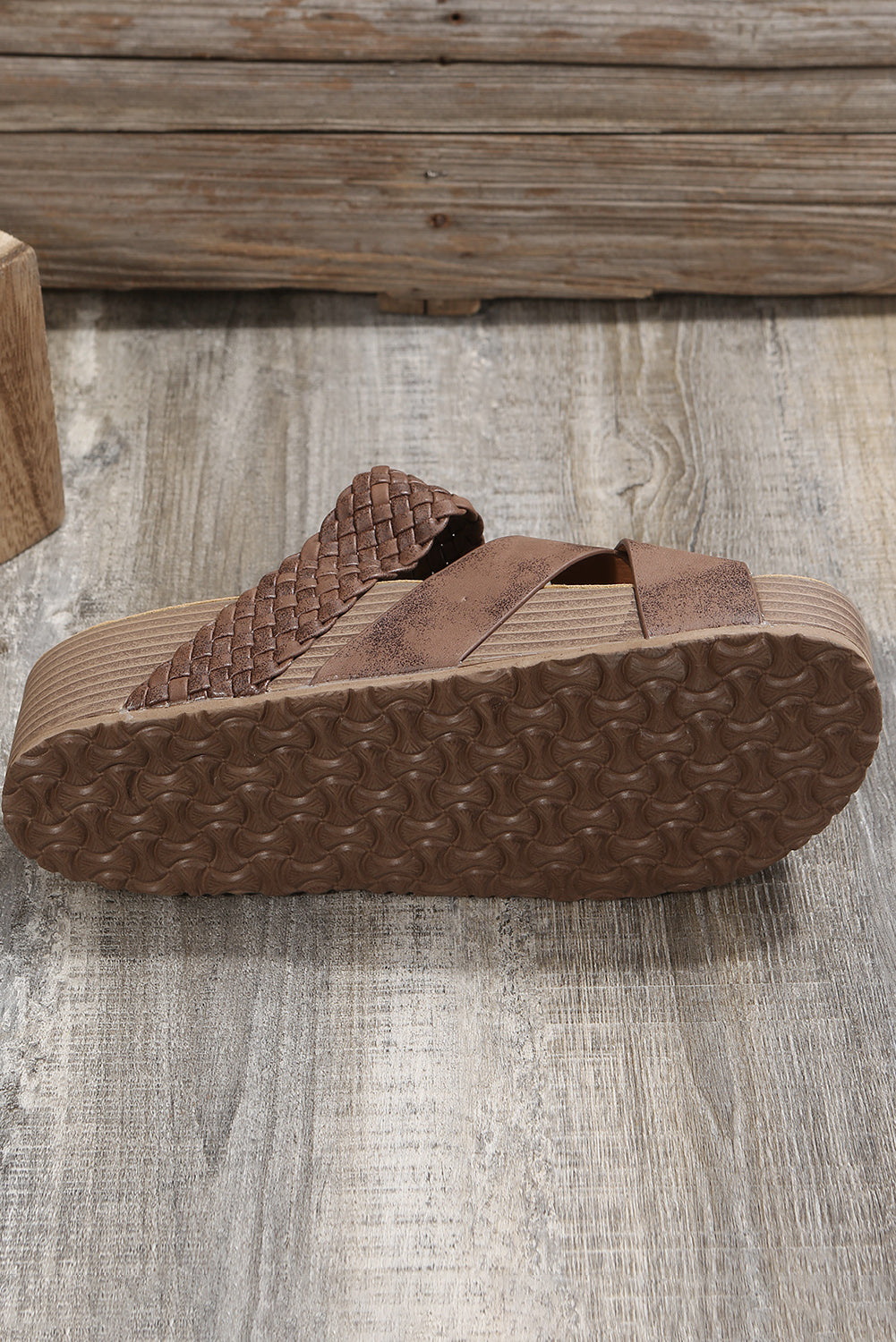 Brown Braided Platform Sandals