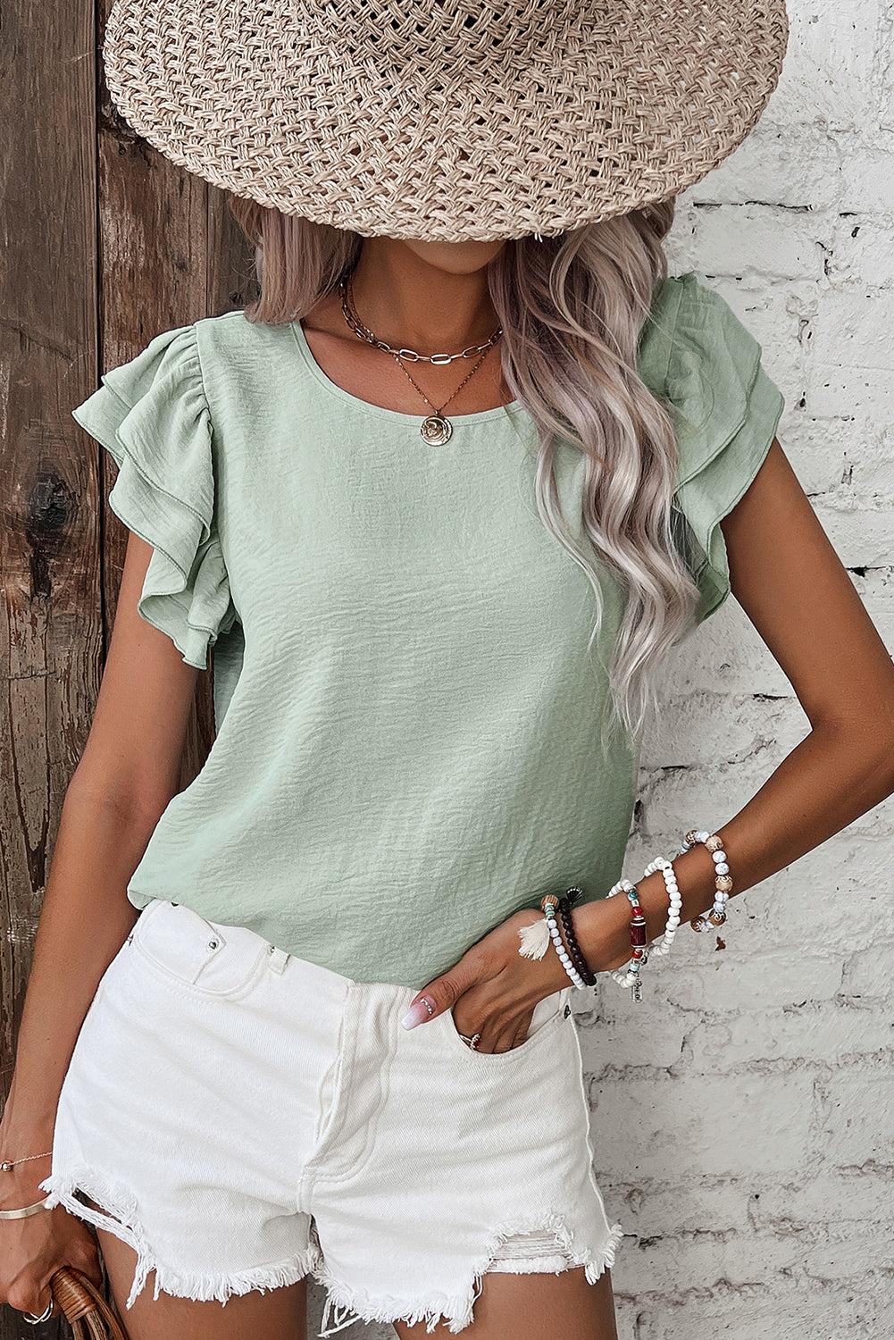 Ruffled Sleeve Casual Blouse
