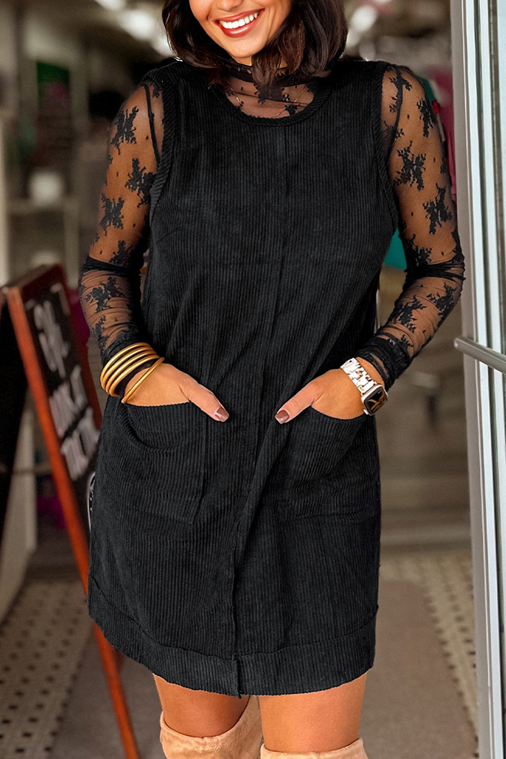 Corduroy Sleeveless Mini Dress