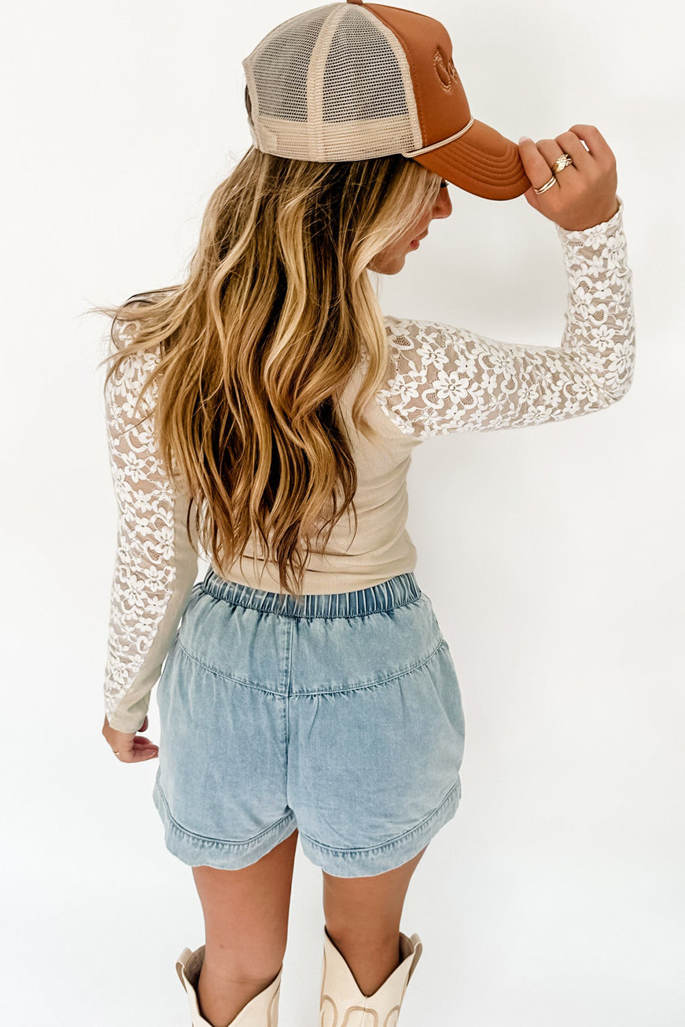 Lace Patchwork Long Sleeve High Neck Slim Top