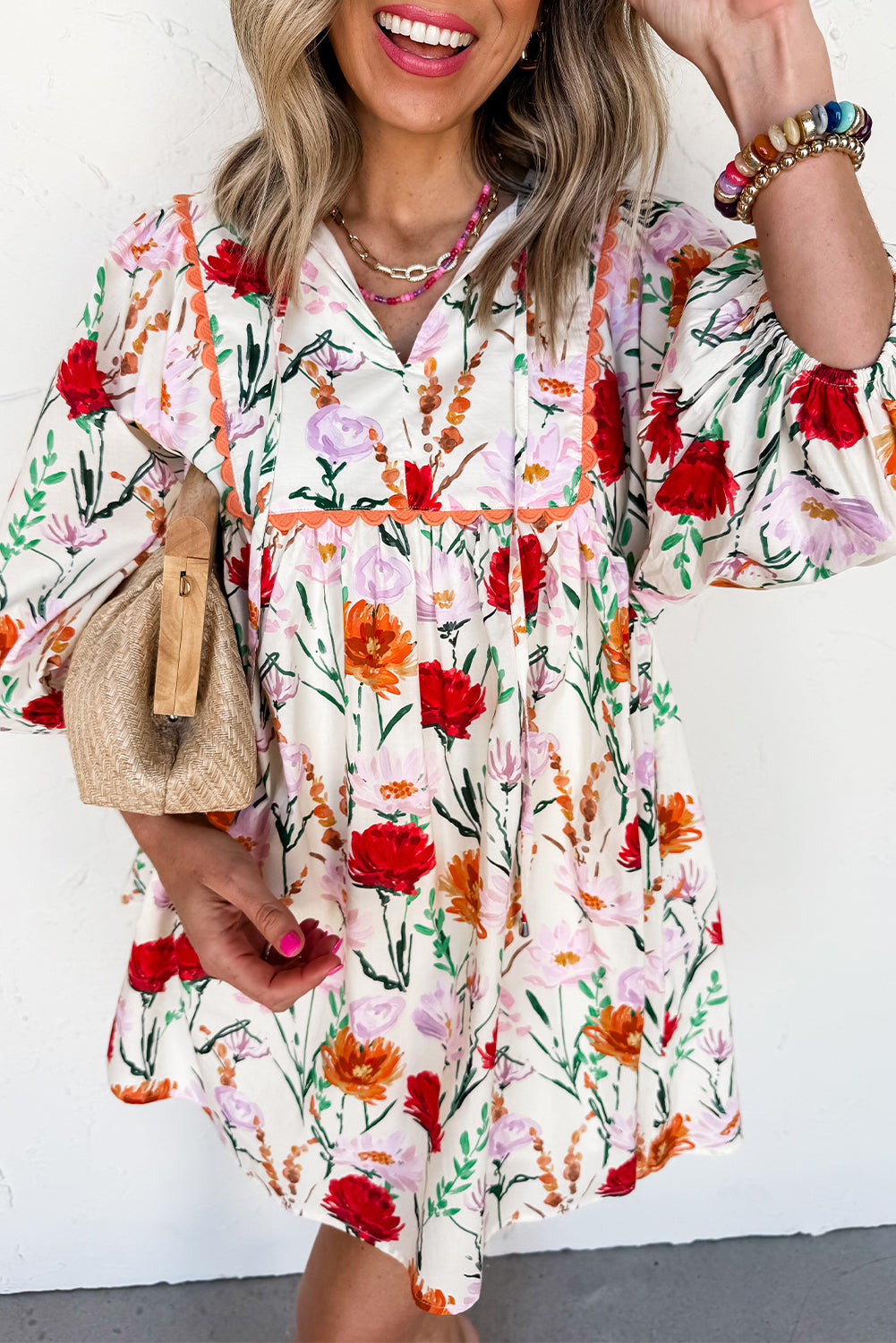 Floral Puff Sleeve Mini Dress