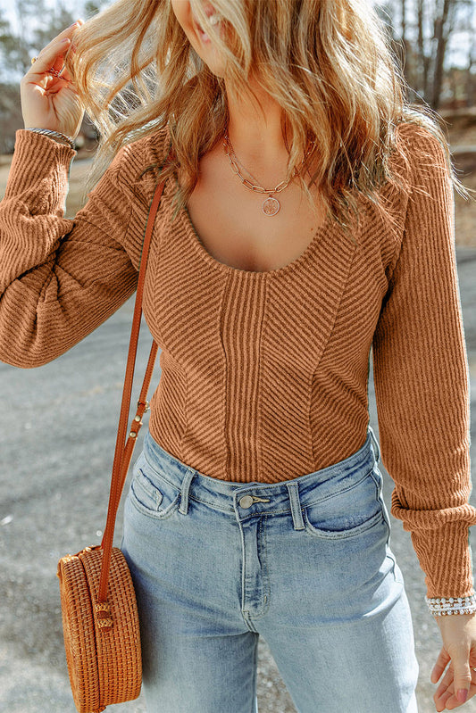 Basic Textured Long Sleeve Top
