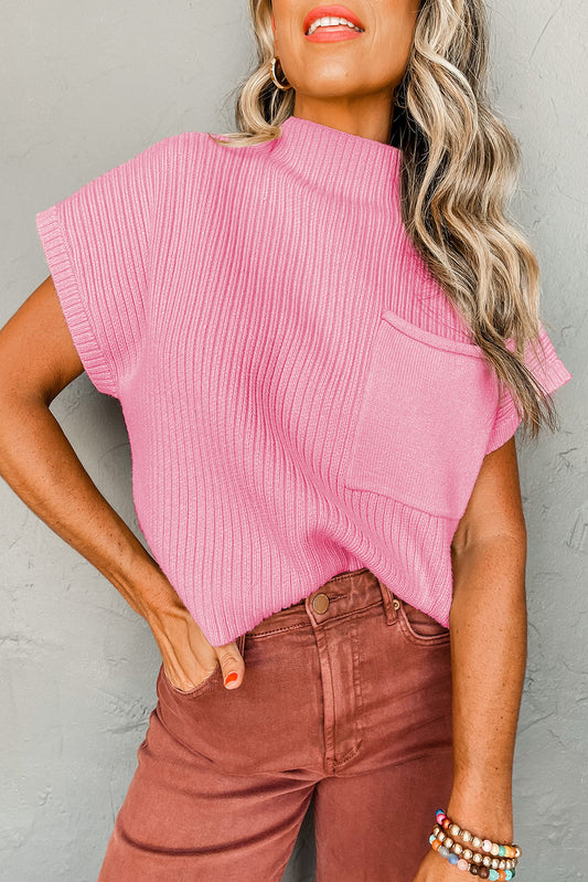 Ribbed Knit Short Sleeve Sweater