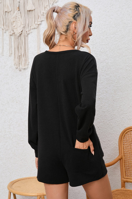Brushed Ribbed Button Neck Romper