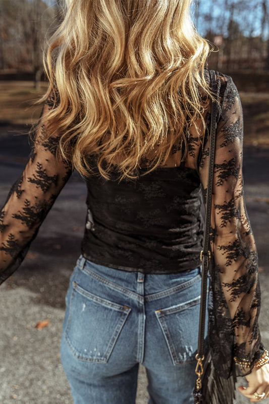 Black Lace Mesh Long Sleeve